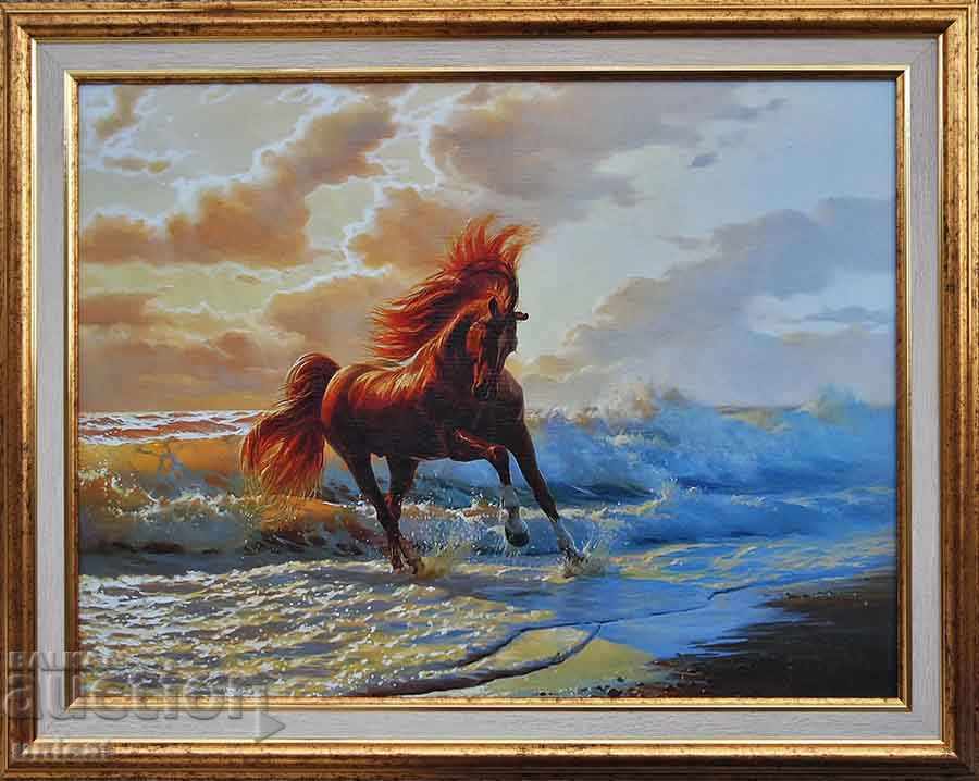 Horse on the seashore, painting