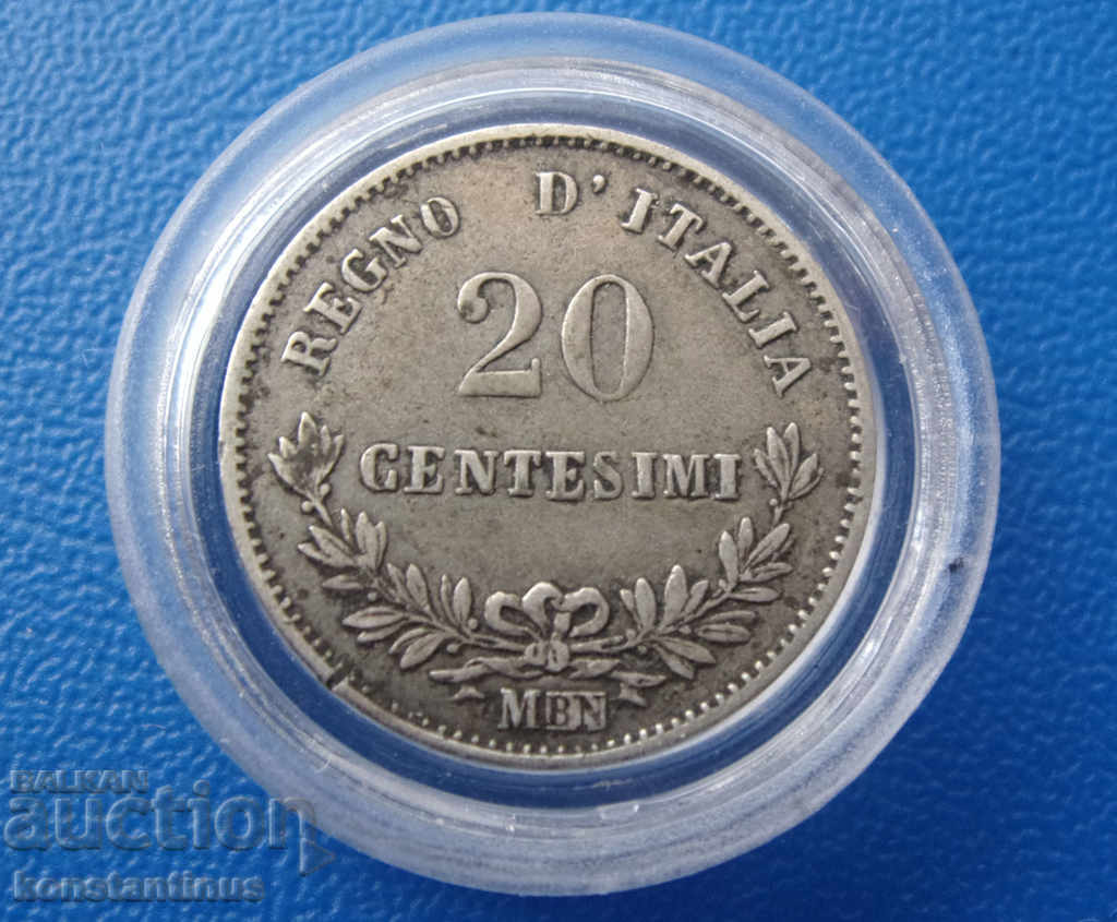 Italy 20 Centesimi 1863 M BN Rare