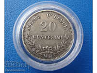 Italy 20 Centesimi 1863 M BN Rare