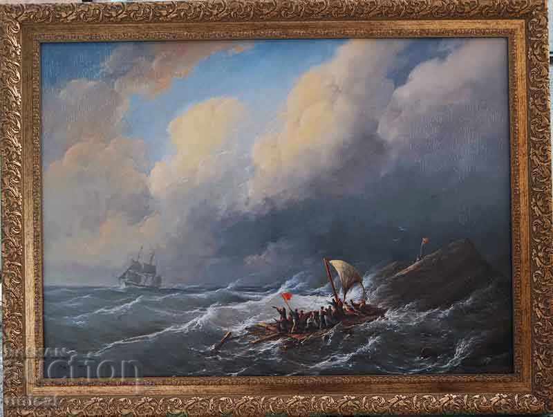 "After the storm", seascape, copy of an old painting from 1850