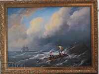 "After the storm", seascape, copy of an old painting from 1850