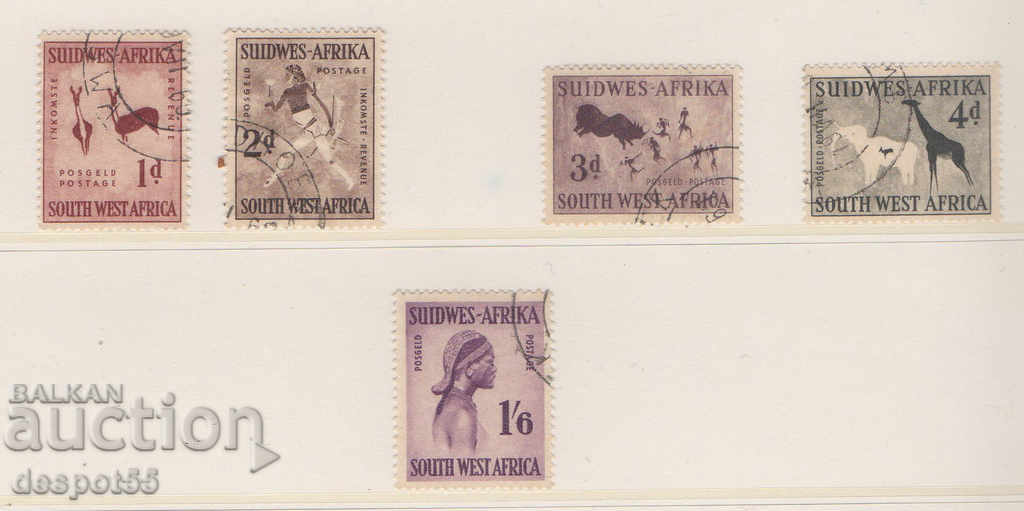 1960. Νοτιοδυτική Αφρική. Βράχια γλυπτά - ντόπιοι και ζώα.