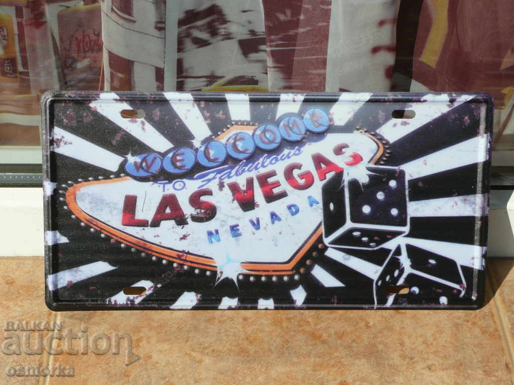 Plăcuță de înmatriculare metalică Bine ați venit la zarurile de bani din Las Vegas