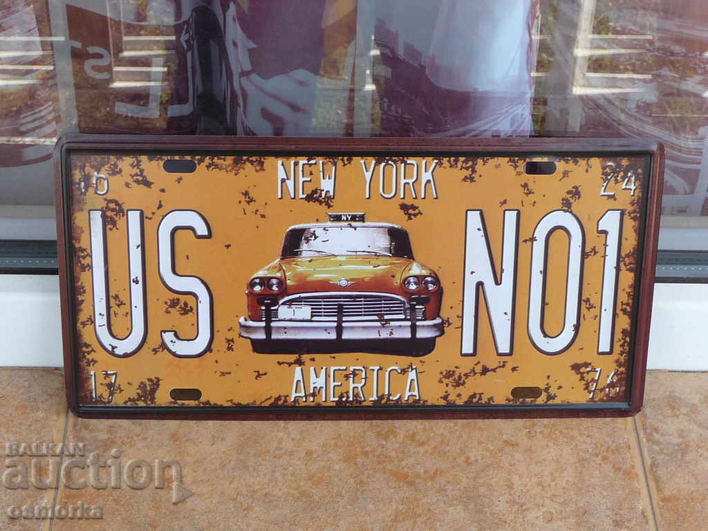 Metal number plate taxi New York America taxi stand