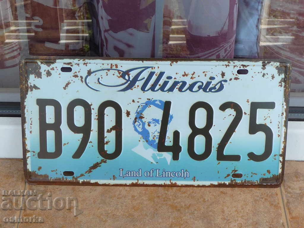 Metal license plate number US Illinois Lincoln