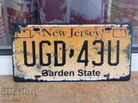 Metal number plate car American State of New Jersey Gardens