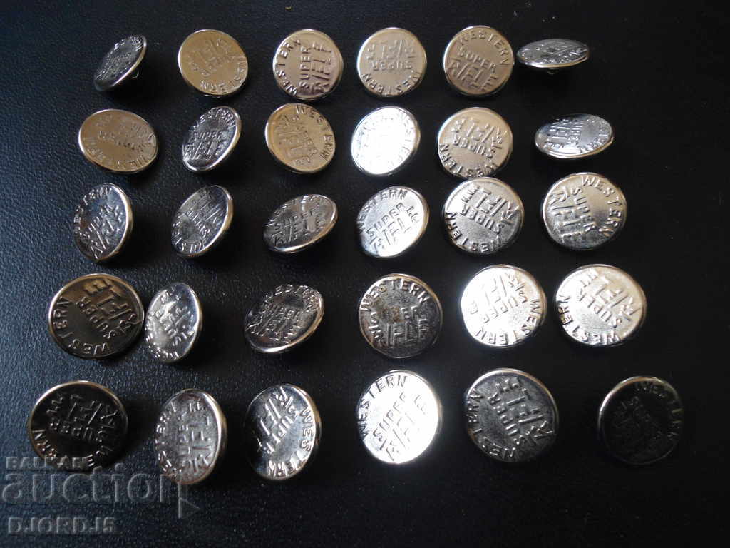 Lot of old buttons Super RIFLE western with price 10.00 BGN | € 5.11