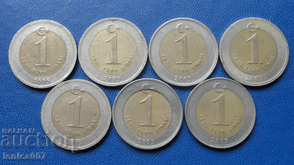 Turkey 2005 - 1 Lira (7 pieces) with price 5.60 BGN | € 2.86 Turkey 2005 - 1 Lira (7 pieces) with price 5.60 BGN | € 2.86