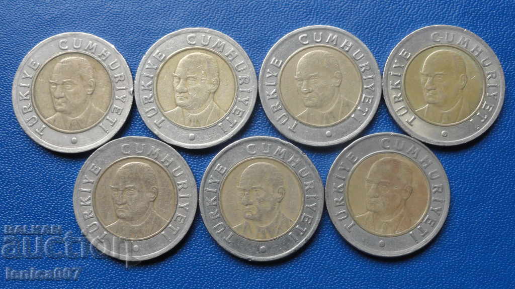 Licitație Turcia 2005 - 1 liră (7 bucăți)
