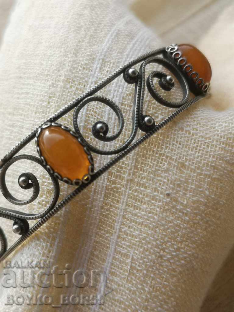 Auction Russian USSR Melchiorena Filigree Bracelet with Amber Auction Russian USSR Melchiorena Filigree Bracelet with Amber