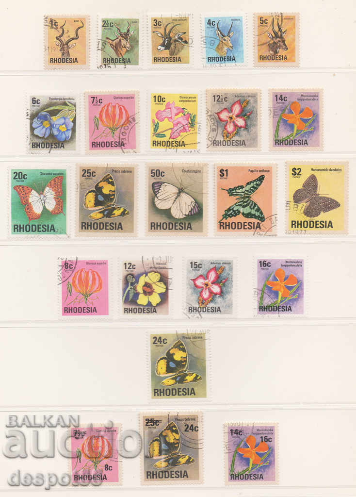 1974-75. Rhodesia. Antelopes, flowers and butterflies.