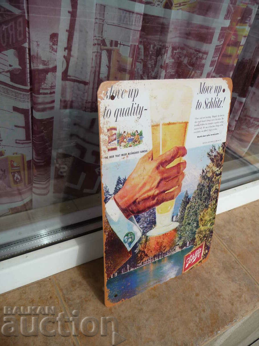 Метална табела бира Шлиц Schlitz пиво езеро бутонели ръкавел с цена 18.00 лв. | € 9.20 Метална табела бира Шлиц Schlitz пиво езеро бутонели ръкавел с цена 18.00 лв. | € 9.20