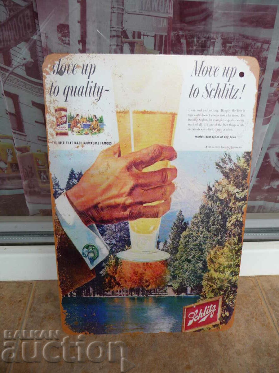 Метална табела бира Шлиц Schlitz пиво езеро бутонели ръкавел