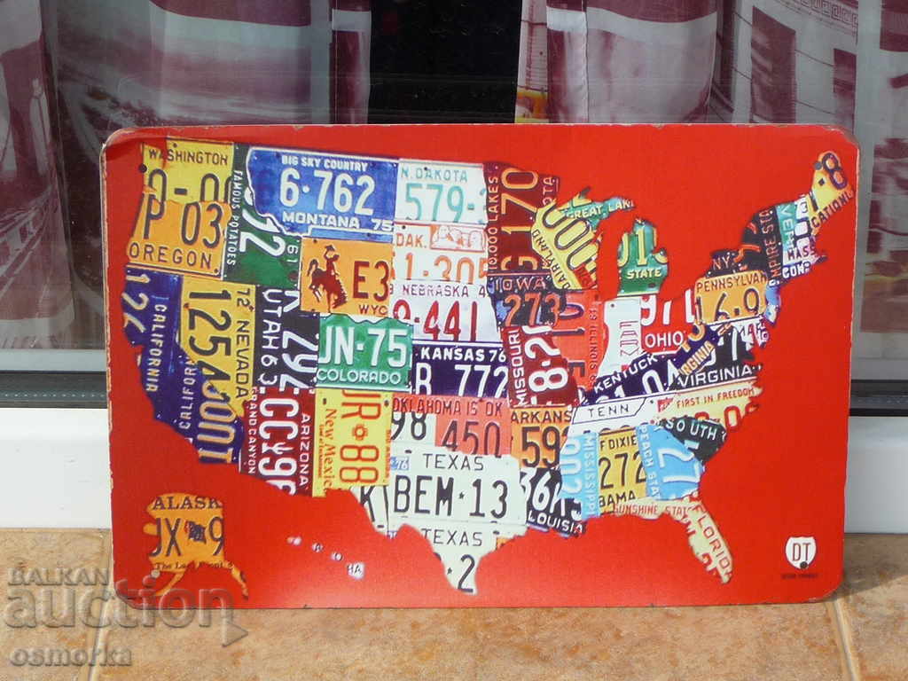 Μεταλλική πινακίδα αυτοκινήτων από τις Ηνωμένες Πολιτείες ΗΠΑ χάρτη ΗΠΑ