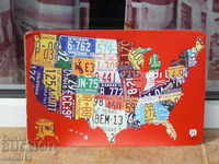 Metal number plate of cars from the United States US map US