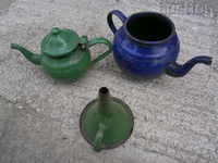 lot small teapot enameled teapots and funnel