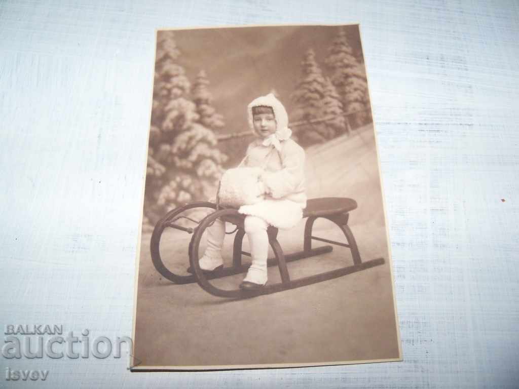 Delivery of Child with sleigh, old postcard - photo, Romania