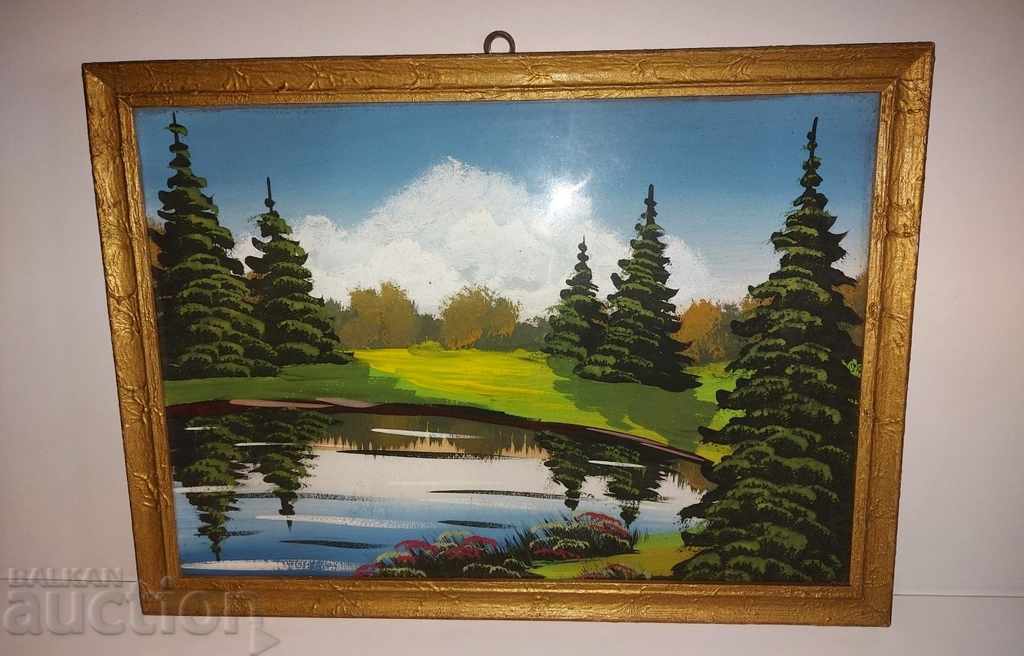 OLD PAINTING WATERCOLOR LANDSCAPE FRAME GLASS