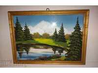 OLD PAINTING WATERCOLOR LANDSCAPE FRAME GLASS