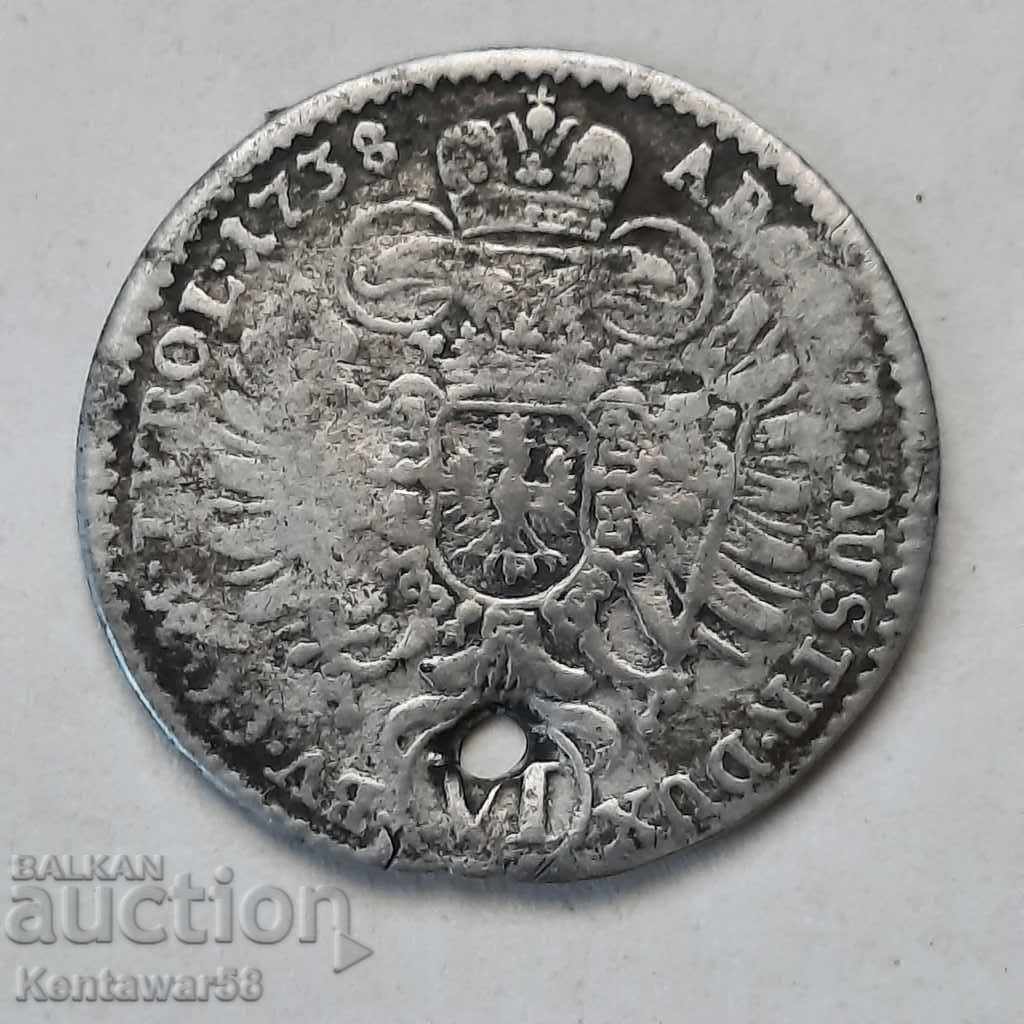 Сребро 6 кройцера 1738 г. - КарлVI. RRR с цена € 11.00 | 21.51 лв.