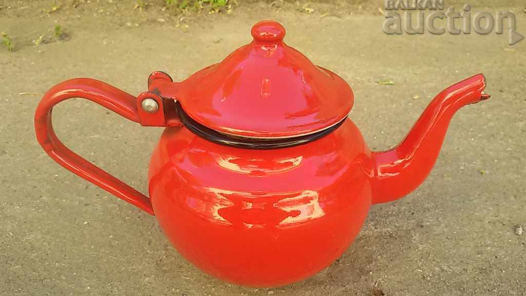 GREAT LITTLE RED enameled teapot 60s - 5 GREAT LITTLE RED enameled teapot 60s - 5