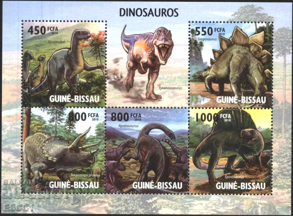 Καθαρά σημάδια σε ένα μικρό φύλλο Fauna Dinosaurs 2010 Guinea-Bissau