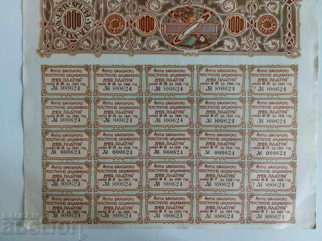 Delivery of 1923 TEXTILE JOINT STOCK COMPANY PAYMENT SHARE BOND Delivery of 1923 TEXTILE JOINT STOCK COMPANY PAYMENT SHARE BOND