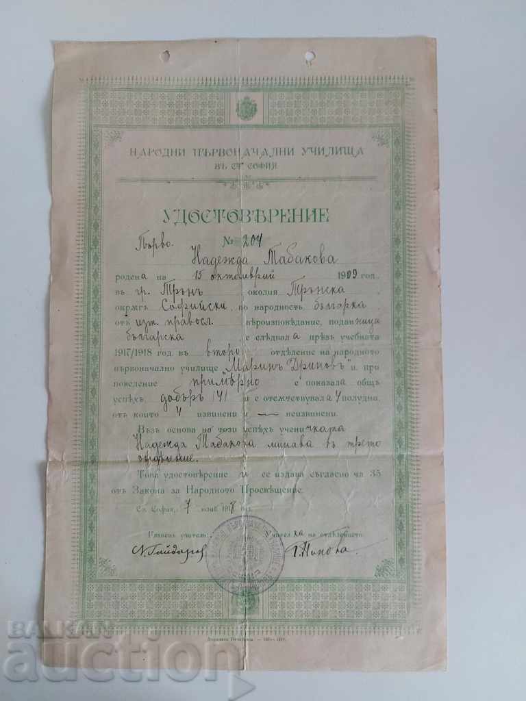 CERTIFICAT 1918 PRIMĂ SECȚIE ȘCOALA PRIMARĂ