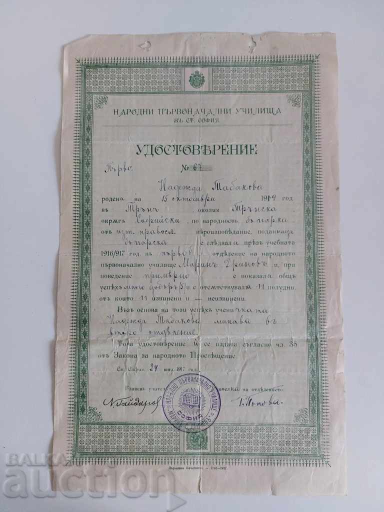1917 CERTIFICATE FIRST DEPARTMENT PRIMARY SCHOOL with price 9.00 BGN | € 4.60 1917 CERTIFICATE FIRST DEPARTMENT PRIMARY SCHOOL with price 9.00 BGN | € 4.60