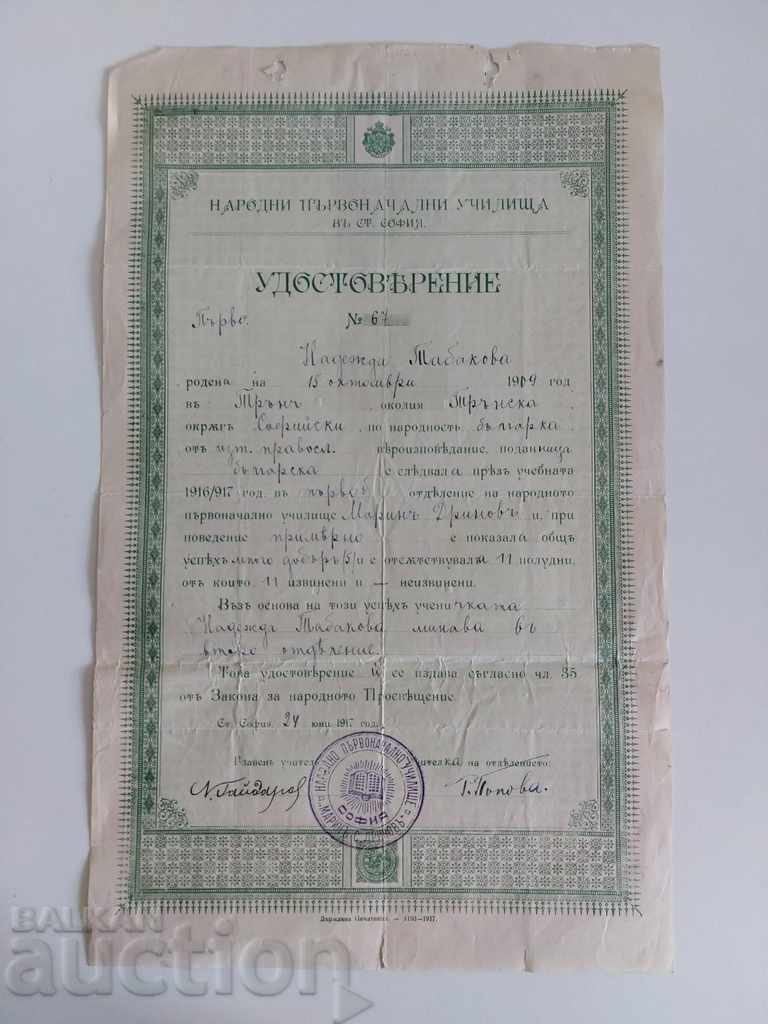 CERTIFICAT 1917 PRIMĂ SECȚIE ȘCOALA PRIMARĂ