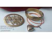 Superior engraved brooch, gold plating, 40s, bracelet and necklace