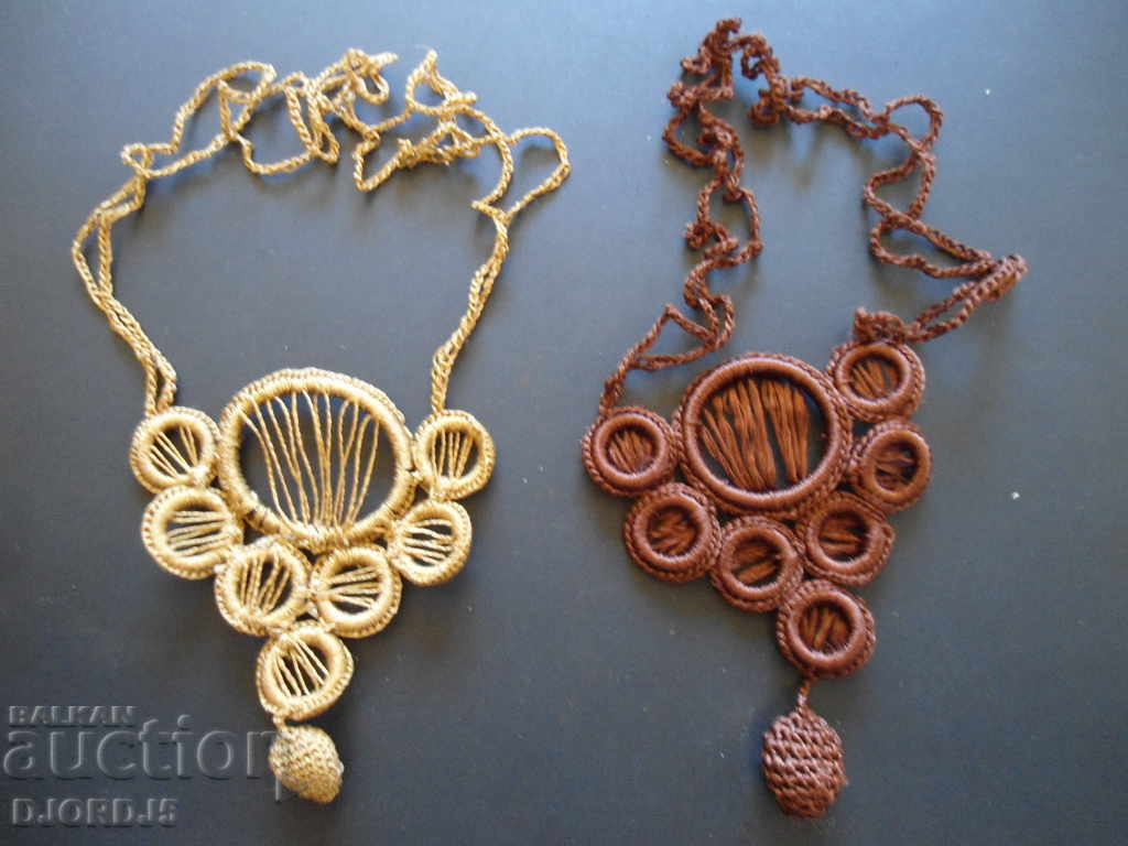 Old necklaces, hand-knitted