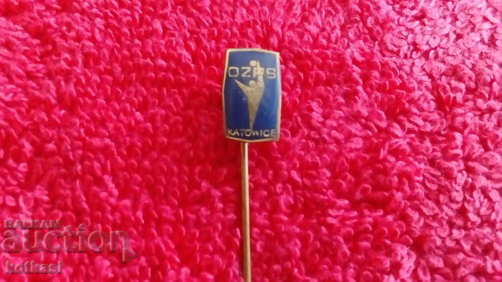 Auction Old social sports badge bronze pin Poland Auction Old social sports badge bronze pin Poland