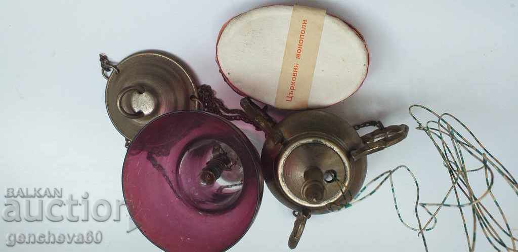 Old bronze lamp and wick box - 5