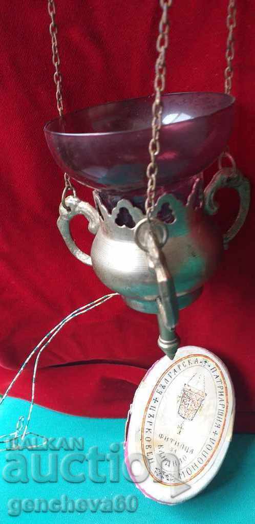 Old bronze lamp and wick box - 7