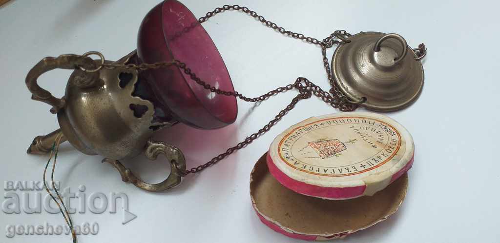 Old bronze lamp and wick box