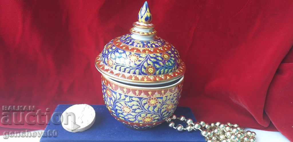 Original painted porcelain dish and stamp Thailand Original painted porcelain dish and stamp Thailand