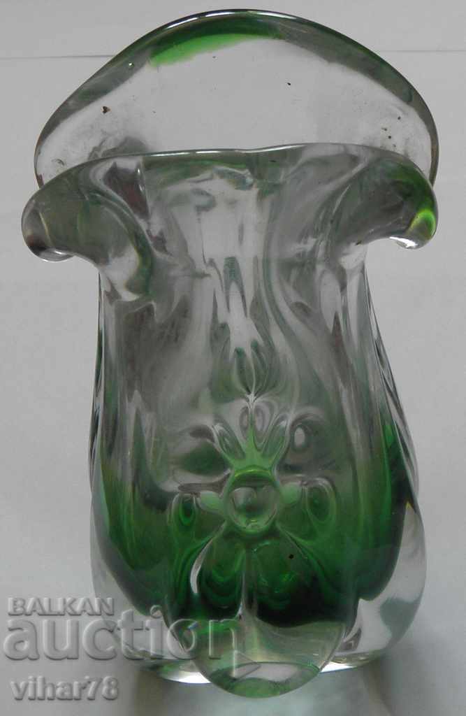 МНОГО КРАСИВА ТЕЖКА ВАЗА-ОЛОВНО СТЪКЛО - 6