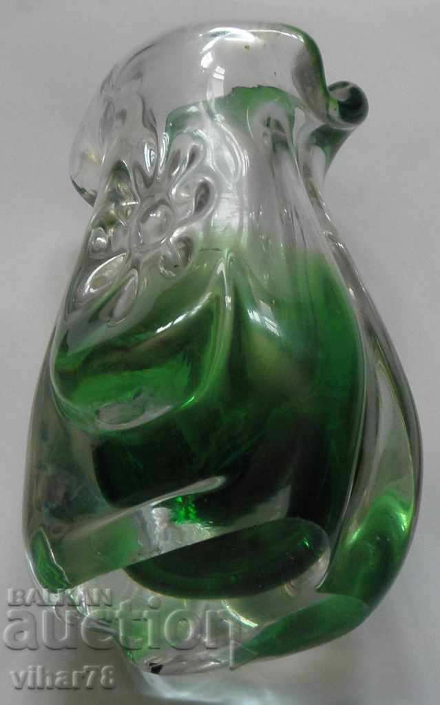 МНОГО КРАСИВА ТЕЖКА ВАЗА-ОЛОВНО СТЪКЛО - 7