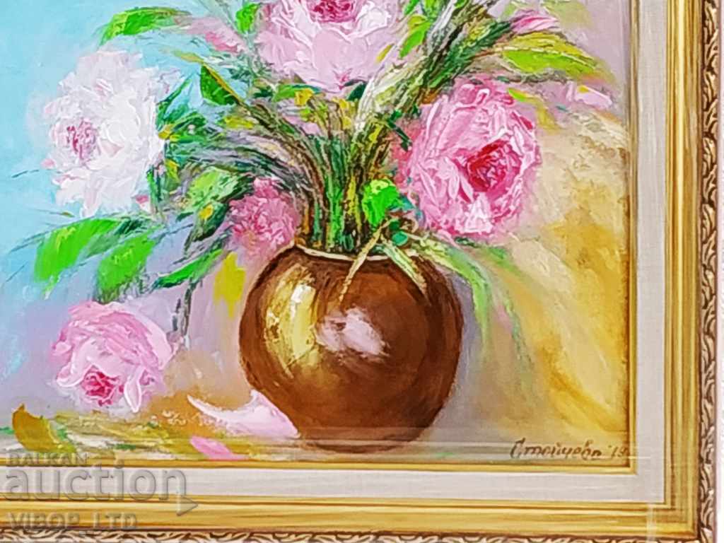 artist VASE WITH ROSES painting oil painting signature Gallery with price 199.00 BGN | € 101.75 artist VASE WITH ROSES painting oil painting signature Gallery with price 199.00 BGN | € 101.75