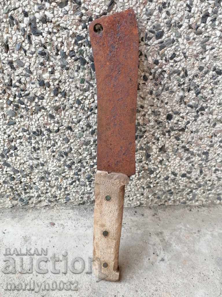 Auction An old hand forged saber, ax, pole, knife Auction An old hand forged saber, ax, pole, knife