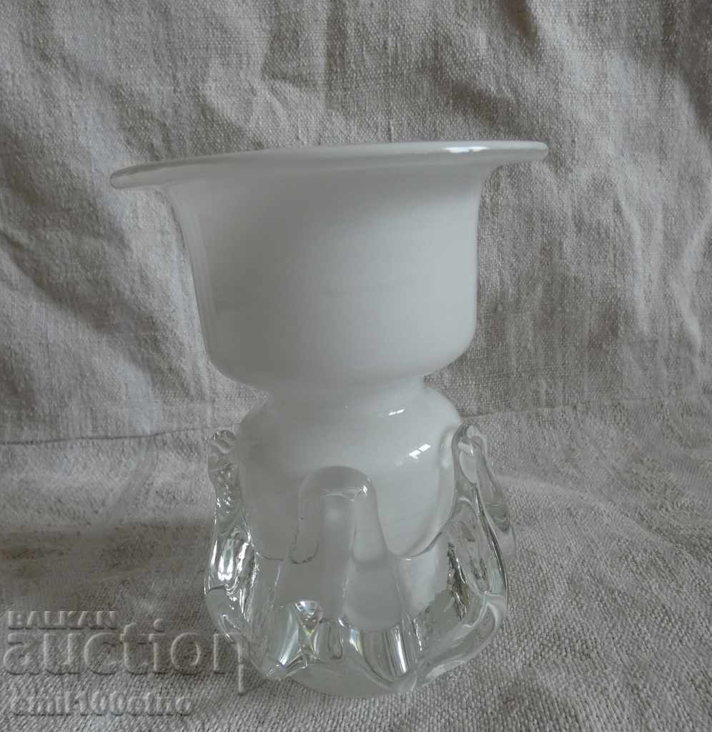 Candlestick handmade from white glass with price 8.00 BGN | € 4.09 Candlestick handmade from white glass with price 8.00 BGN | € 4.09