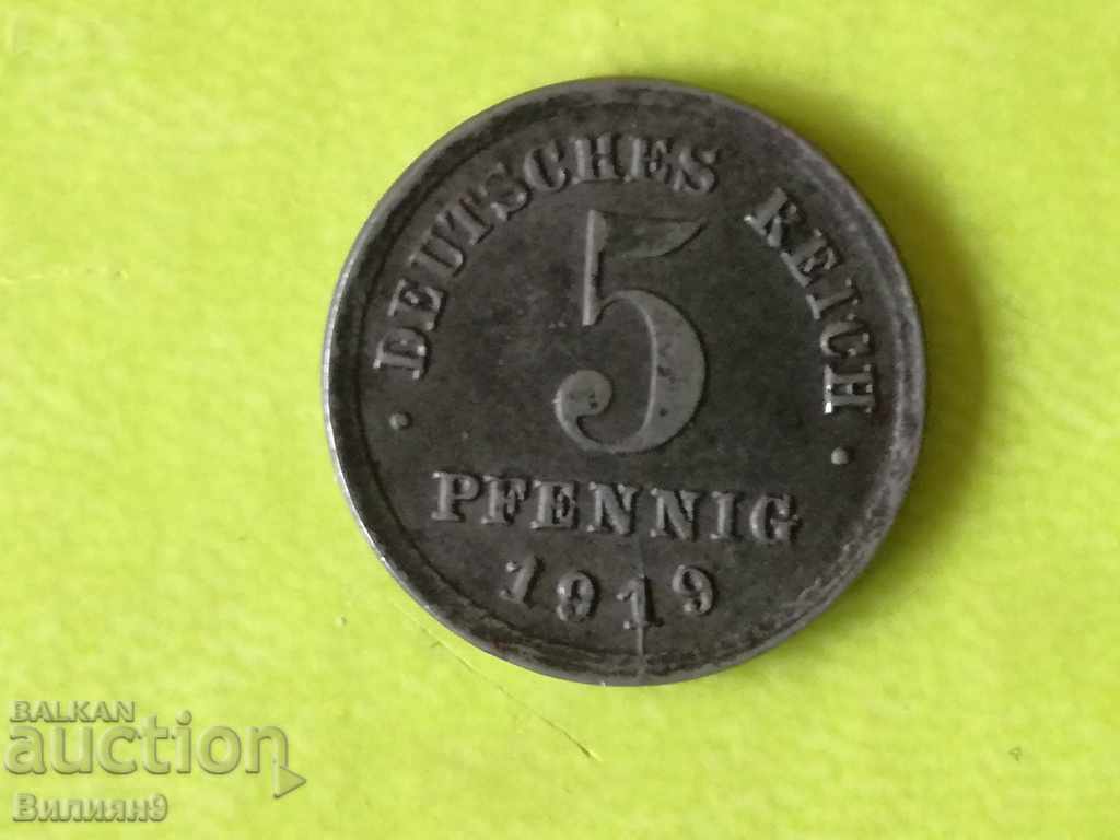 5 пфенига 1919 ''J'' Германия Желязо