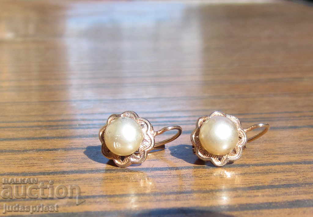 women's jewelry antique gold-plated earrings with pearls unused