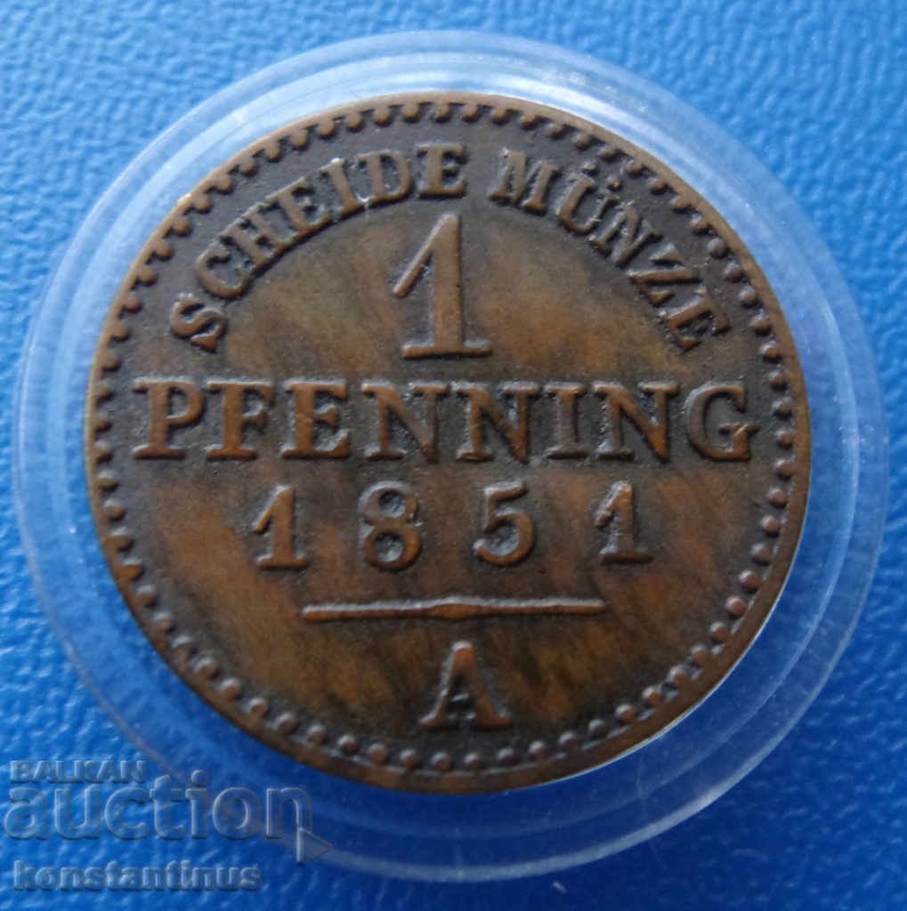 Липпе  1  Пфенниг  1851 А  Rare с цена € 12.78 | 25.00 лв.