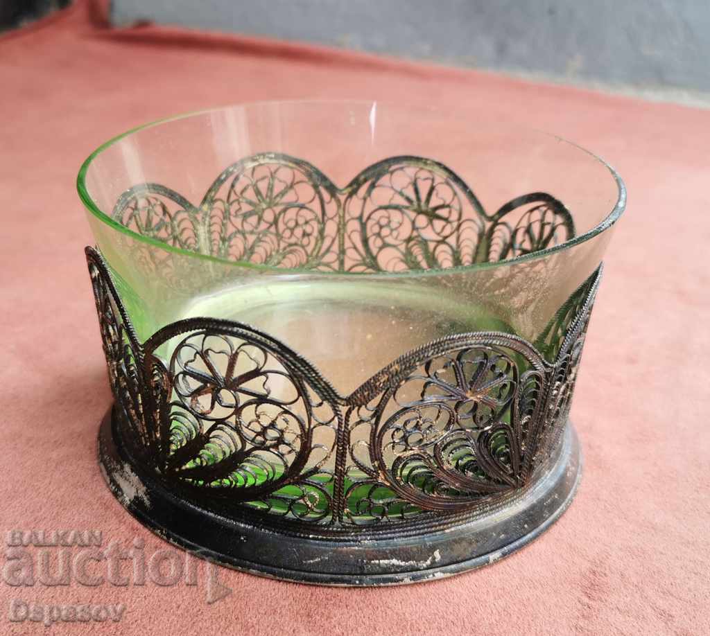 Old Silver Plated Filigree Fruit Tie Bowl Coaster