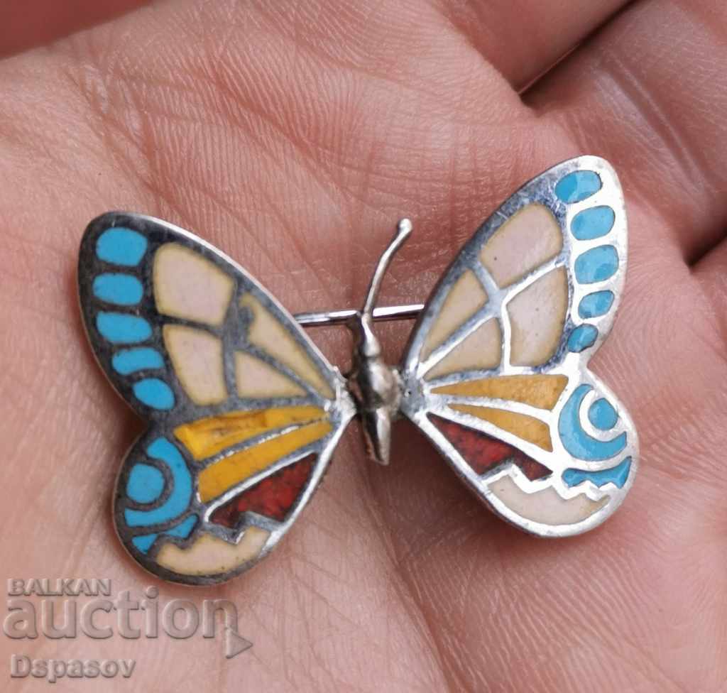 Silver Butterfly Brooch with Enamel