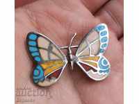 Silver Butterfly Brooch with Enamel