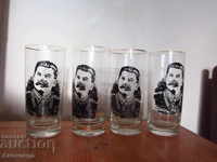 GLASSES WITH THE IMAGE OF STALIN RETRO SOC SERVICE EXCELLENT - 4 pcs