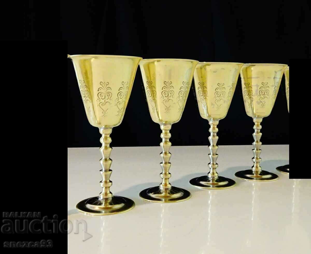 Ψηλά μπρούτζινα ποτήρια ρακιού, χαραγμένα - 7 Ψηλά μπρούτζινα ποτήρια ρακιού, χαραγμένα - 7